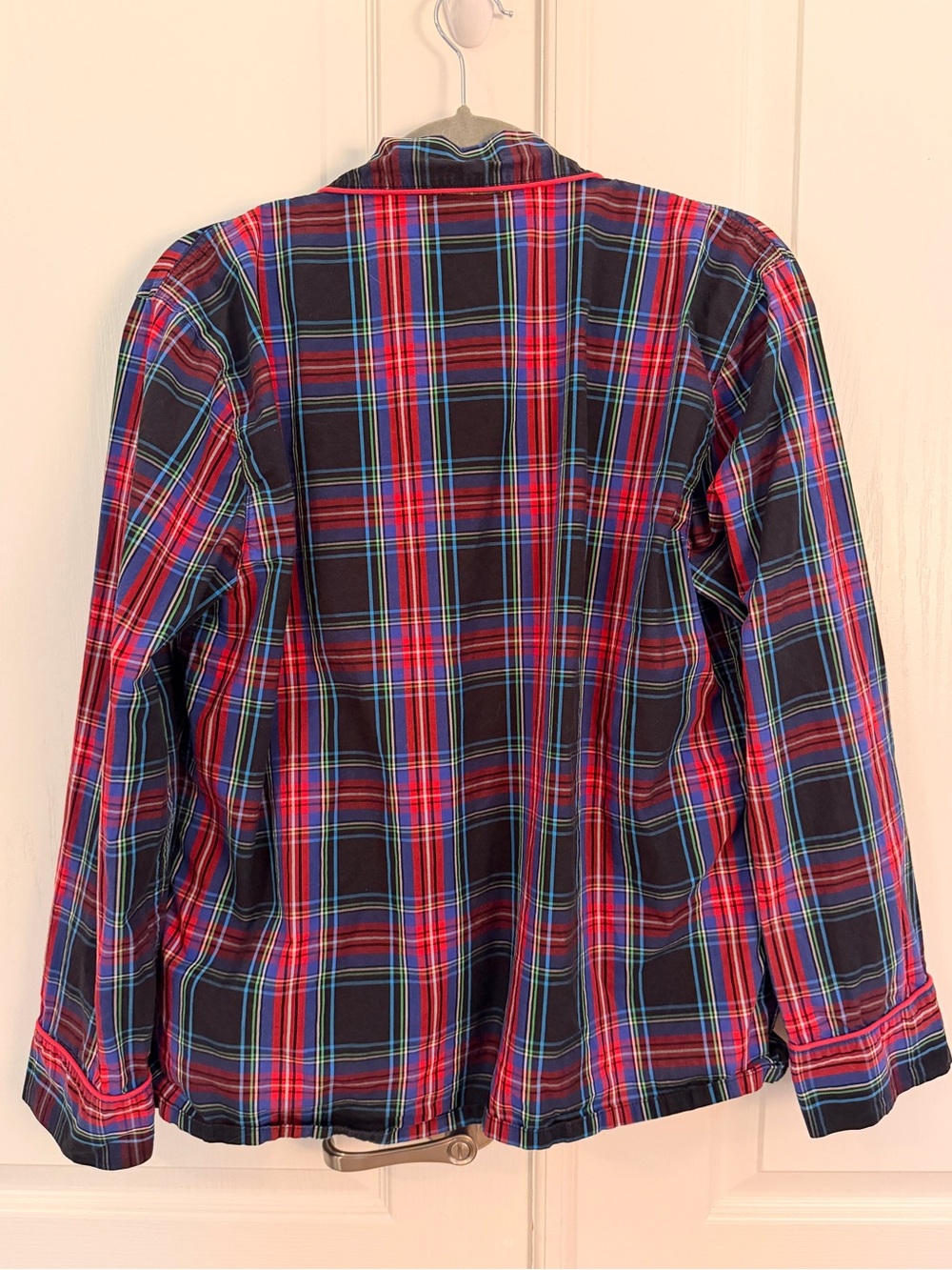 J. CREW M Red Black Plaid Pajama Top Piping Button-Up Cotton Poplin - Picture 8 of 12